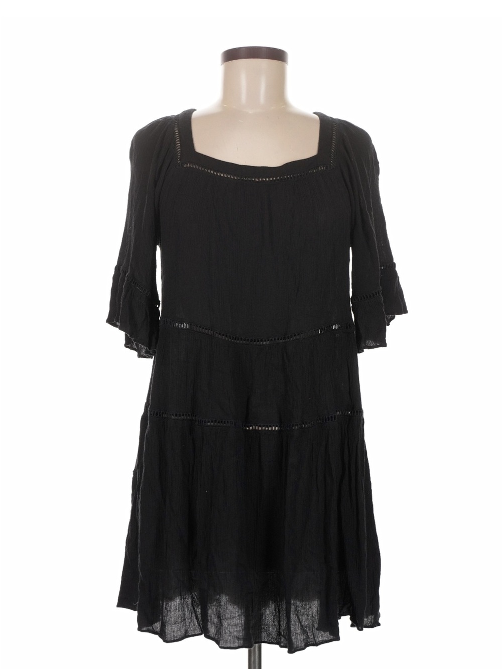 Playa Lucila Black Tiered Gauze Mini Dress Square Neck Shopbop Size M